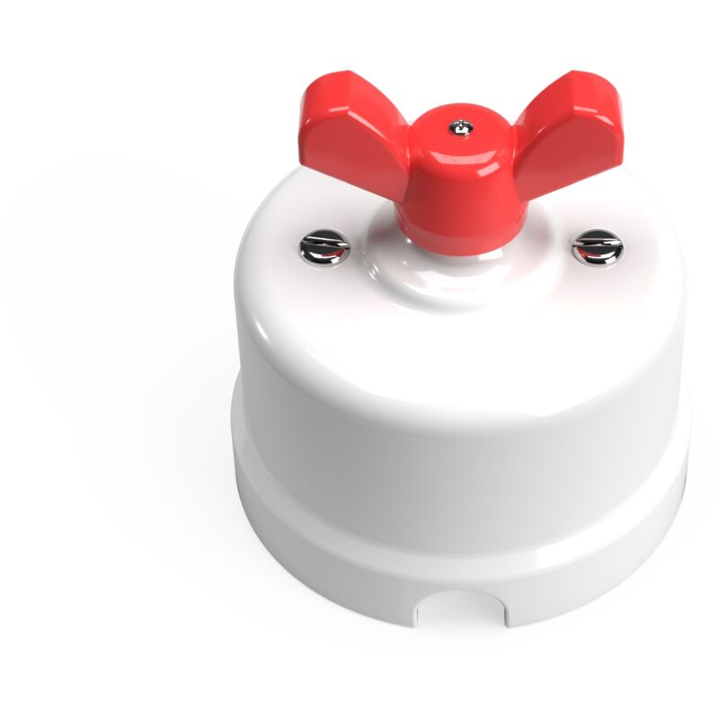 foto del prodotto creative cables interruttore deviatore in porcellana bianco con dado a farfalla rosso