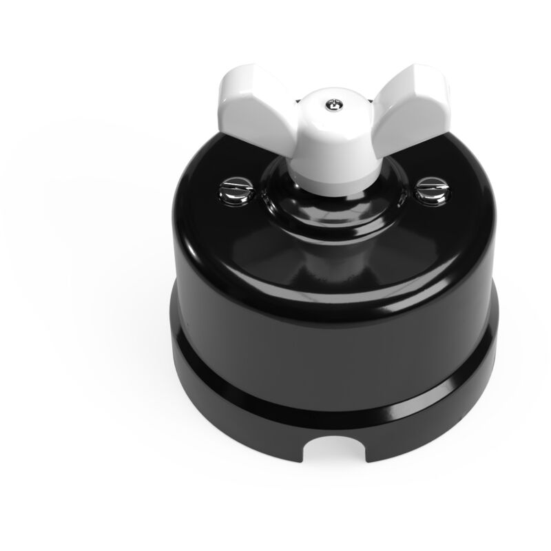 foto del prodotto creative cables interruttore deviatore in porcellana nero con dado a farfalla bianco