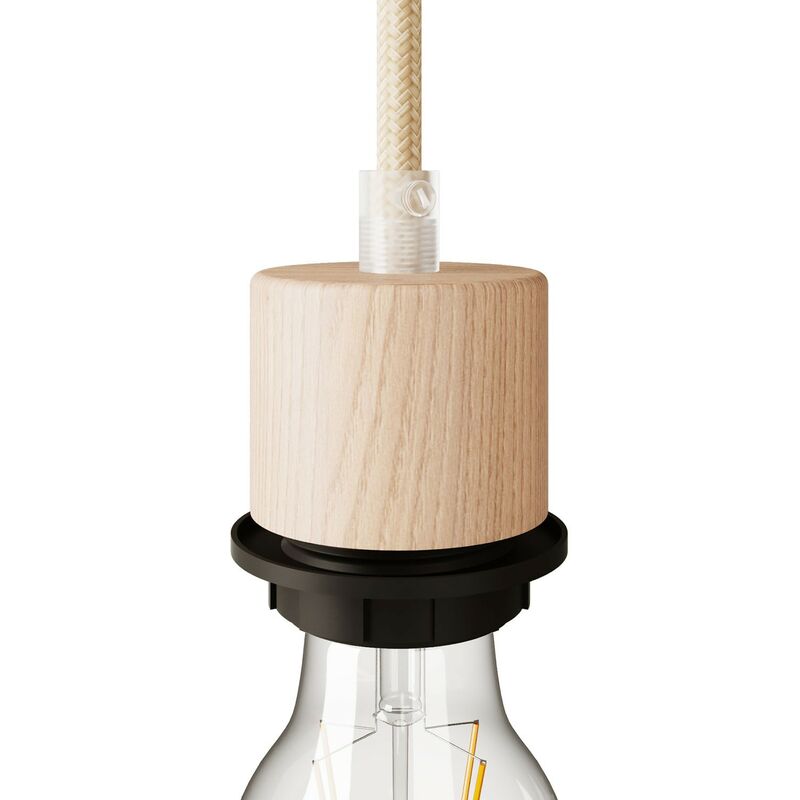 foto del prodotto creative cables kit portalampada e27 filettato cilindrico in legno con serracavo per paralume