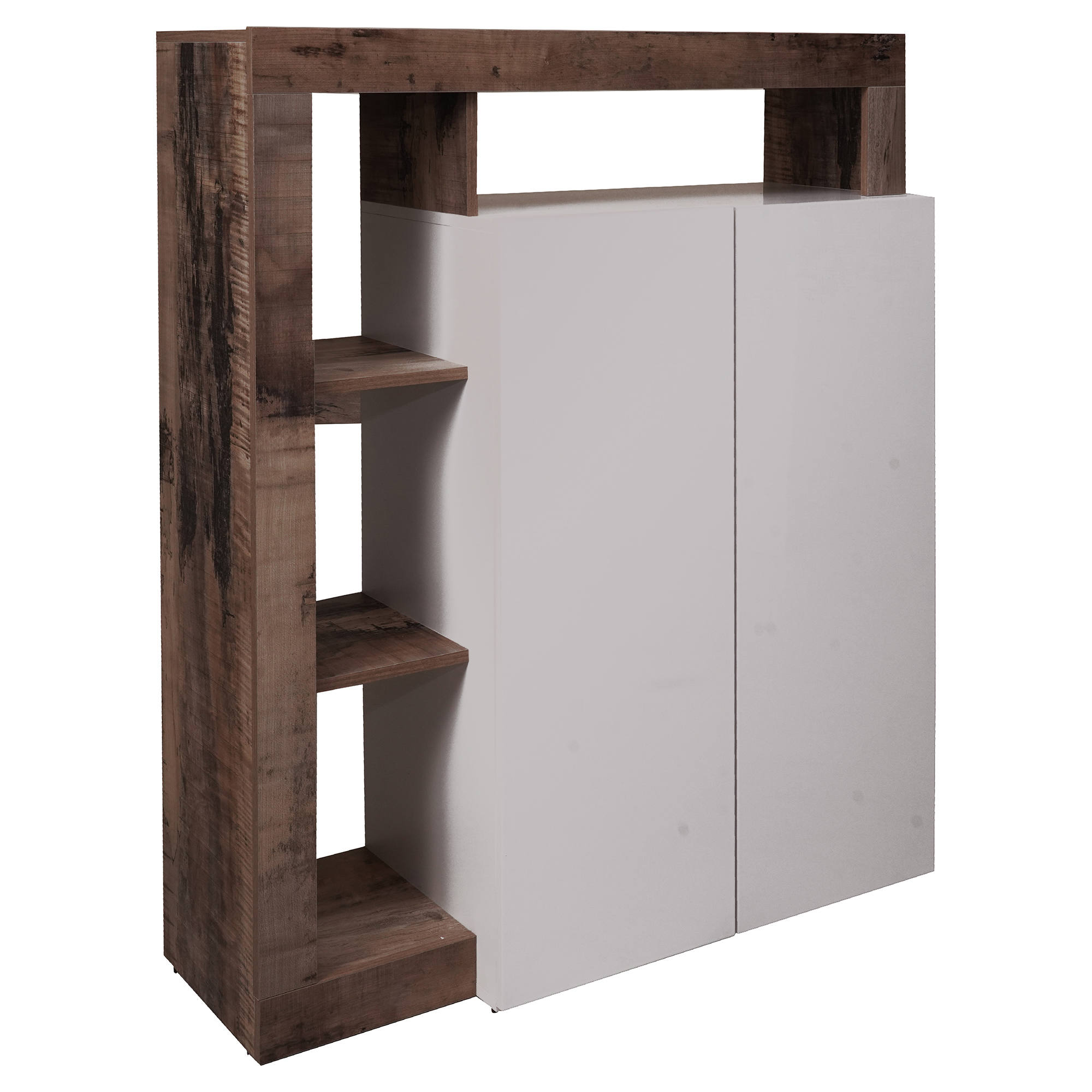 foto del prodotto credenza 0, madia moderna a 2 ante e vani a giorno, mobile portaoggetti con ripiani, buffet da cucina,made in italy, cm 108x42h127, bianco e pero