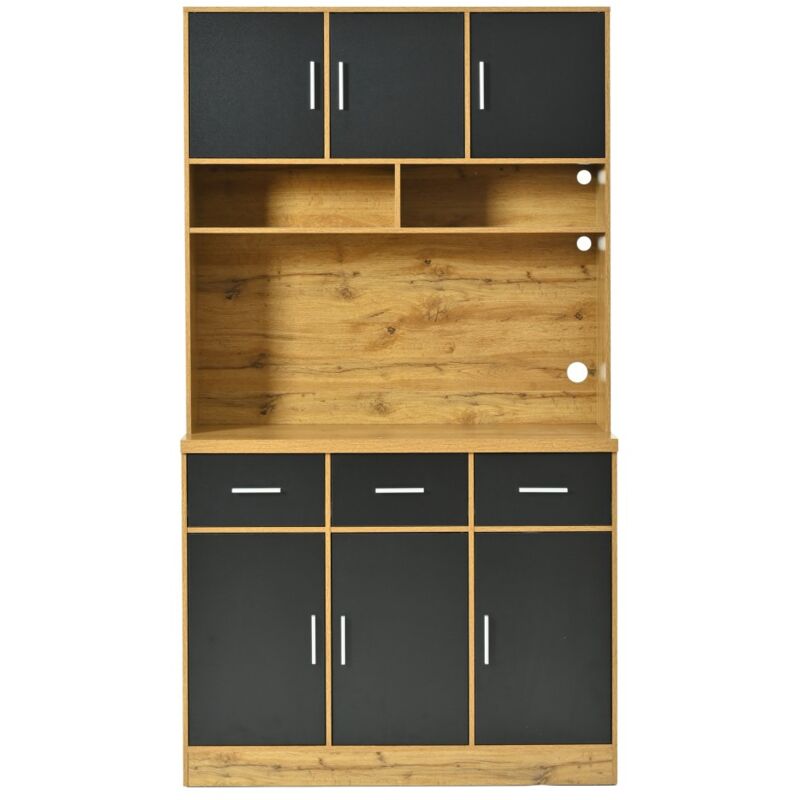foto del prodotto credenza 100x40x180cm con illuminazione a led e pedana in legno, con rivestimento in legno, colore nero
