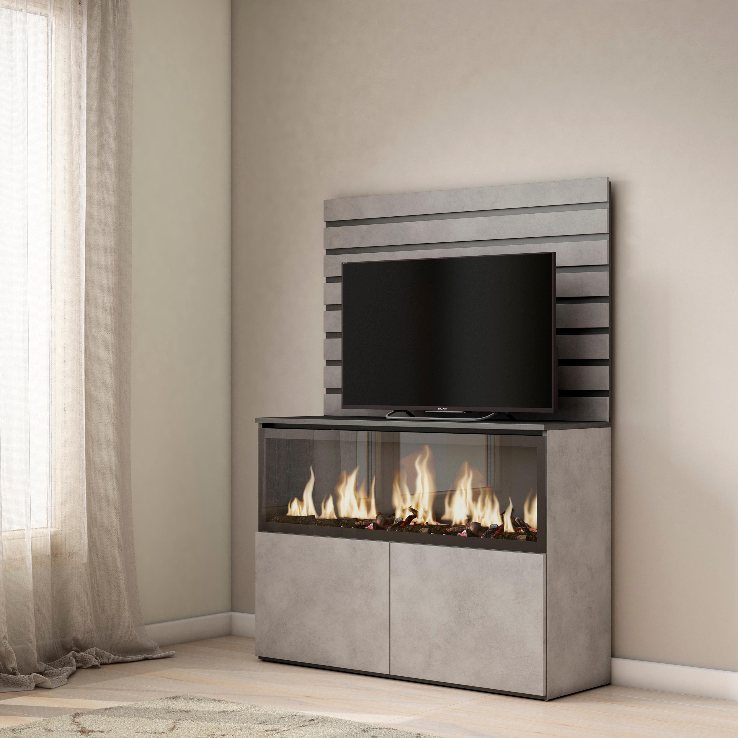 foto del prodotto credenza, 107x35x145cm, camera da letto, camino elettrico xxl, grigio cemento rf3417