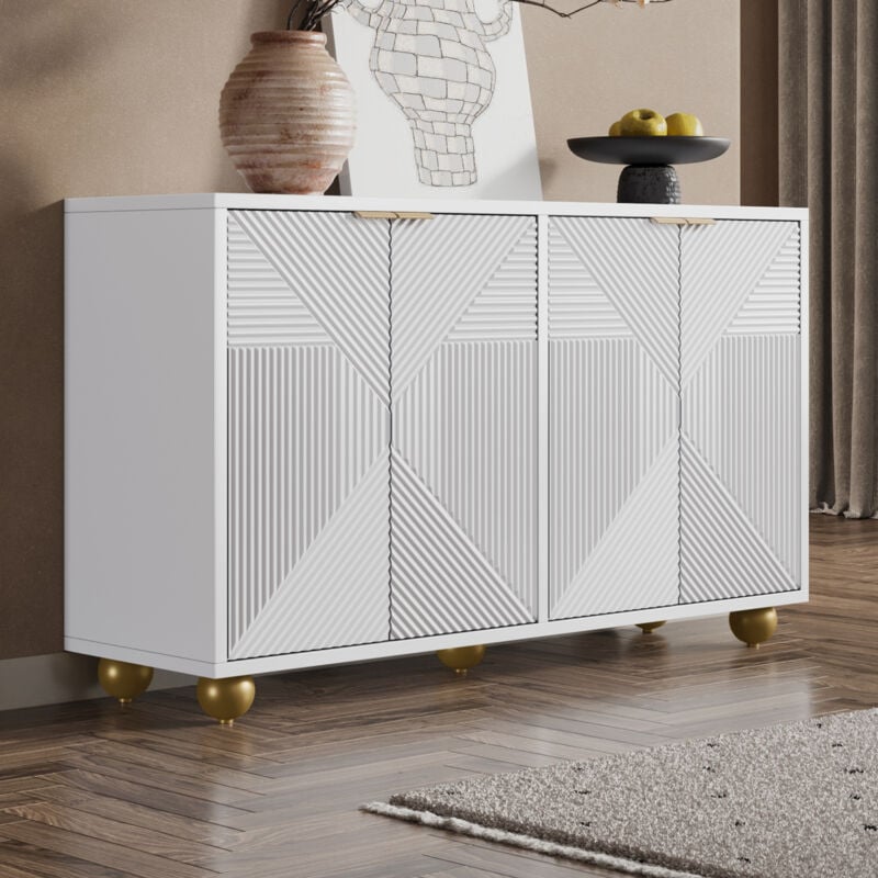 foto del prodotto credenza 120x35x71,5cm, mobile contenitore, mobile soggiorno, 4 ante, ripiani regolabili, maniglie in metallo, bianco