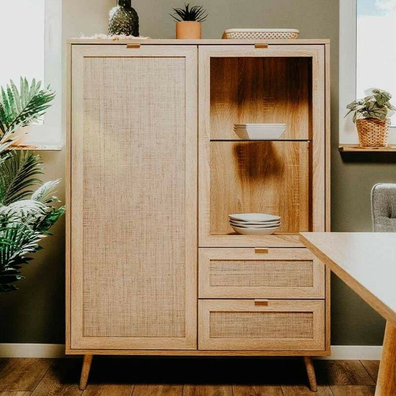 foto del prodotto credenza 139h cm con due ante e due cassetti colore effetto vimini bali 53anew