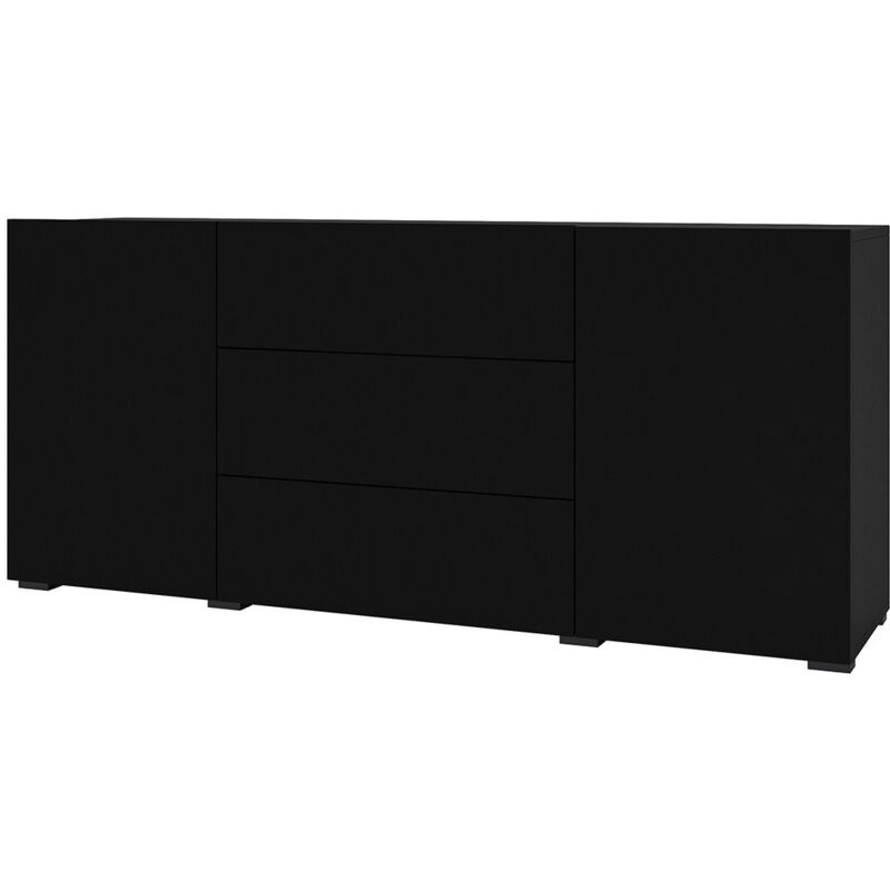 foto del prodotto credenza 140 cm collezione eva con 2 ante e 3 cassetti. colore nero e rovere.
