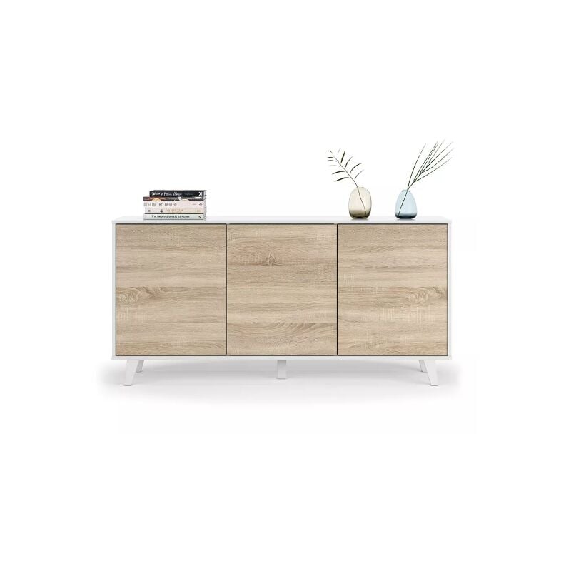 foto del prodotto credenza 154x41x75 cm bianco lucido e rovere canadese con 3 ante pisa
