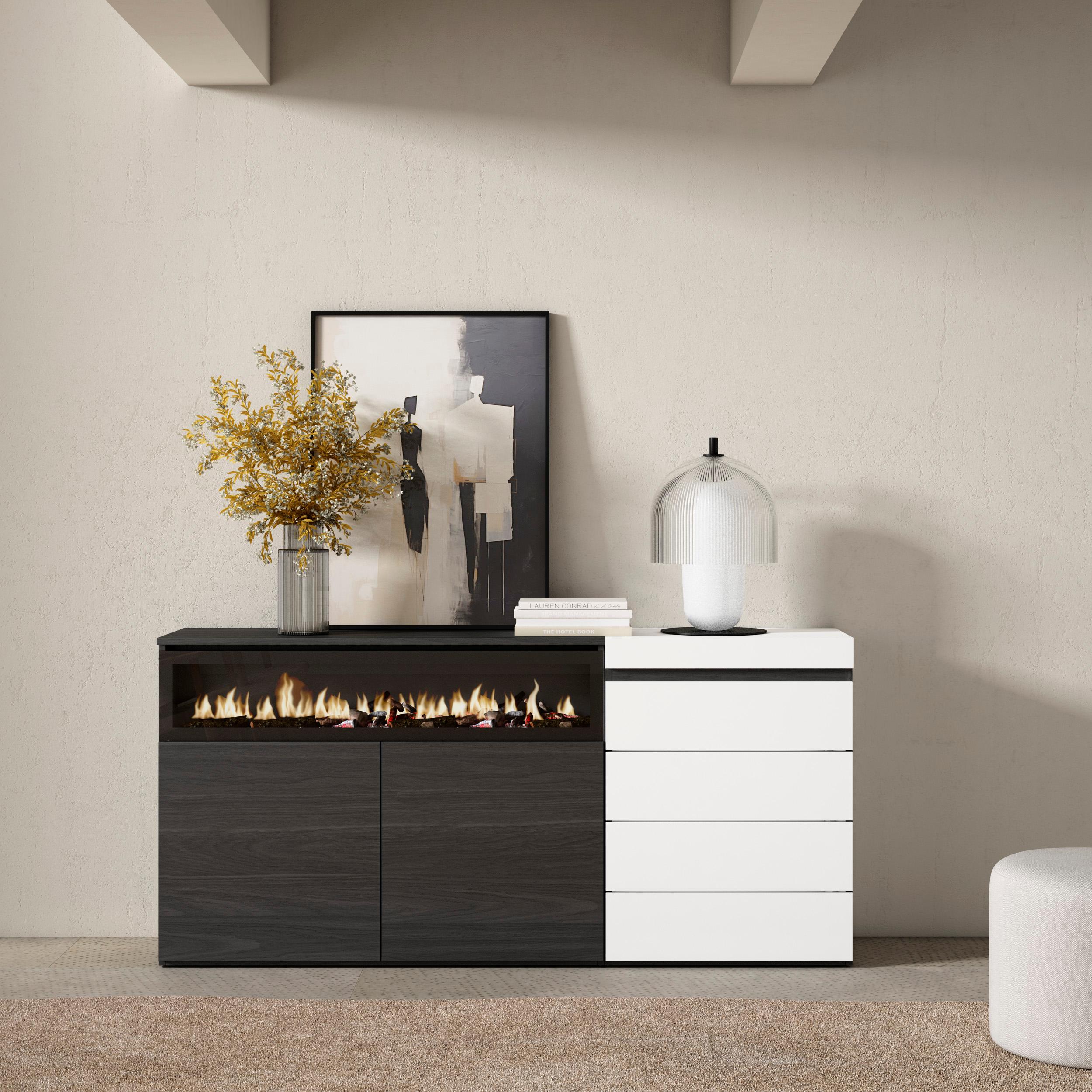 foto del prodotto credenza, 157x35x75cm, camera da letto, camino elettrico, cassettiera, bianco rf3402