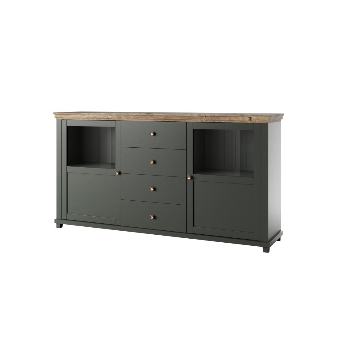 foto del prodotto credenza 180cm collezione assia. colori verde e rovere. 2 porte e 4 cassetti.