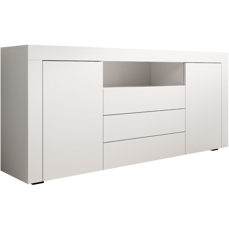 foto del prodotto credenza 2 ante 3 cassetti madia moderna mobiletto sala da pranza buffet cucina 160x72x35cm modello yanis bianco finitura opaca