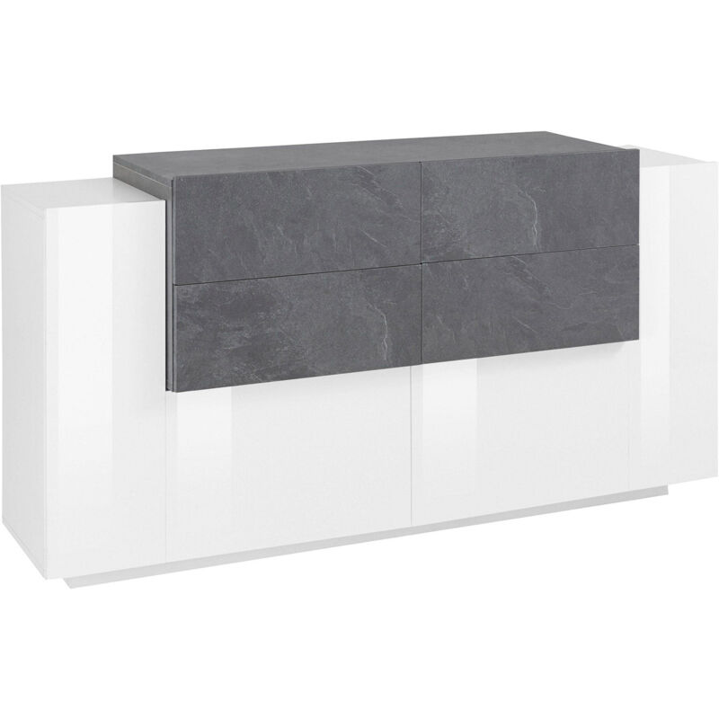 foto del prodotto credenza 2 ante battenti e 4 cassetti 160x86x45 cm new coro bianco lucido e ardesia