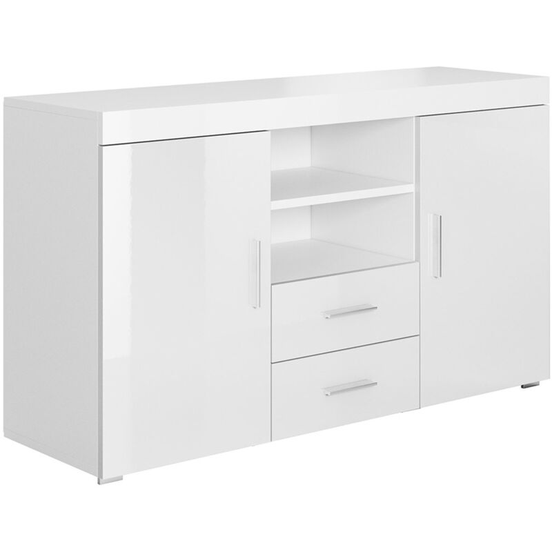foto del prodotto credenza 2 ante e 2 cassetti madia moderna mobiletto sala da pranza buffet cucina 140x80x40cm modello roque bianco finitura lucida