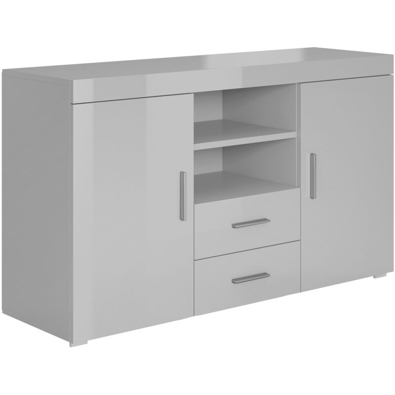 foto del prodotto credenza 2 ante e 2 cassetti madia moderna mobiletto sala da pranza buffet cucina 140x80x40cm modello roque grigio finitura lucida