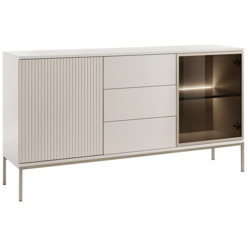 foto del prodotto credenza 2 ante e 3 cassetti con led in mdf e vetro fum beige e nero ovila