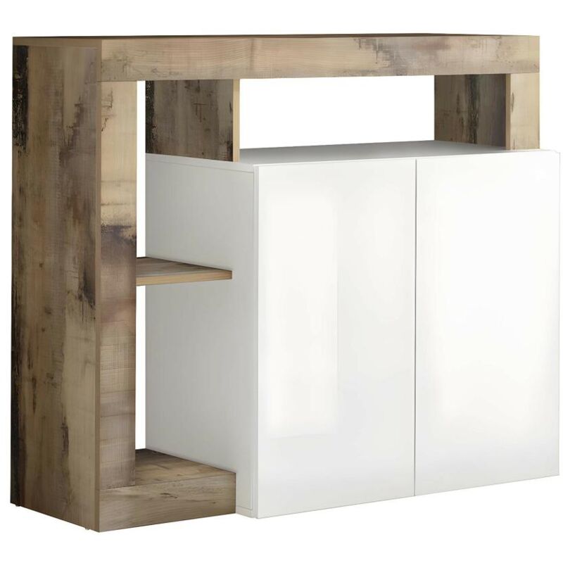 foto del prodotto credenza 2 ante e 3 nicchie bianco laccato e rovere sefro
