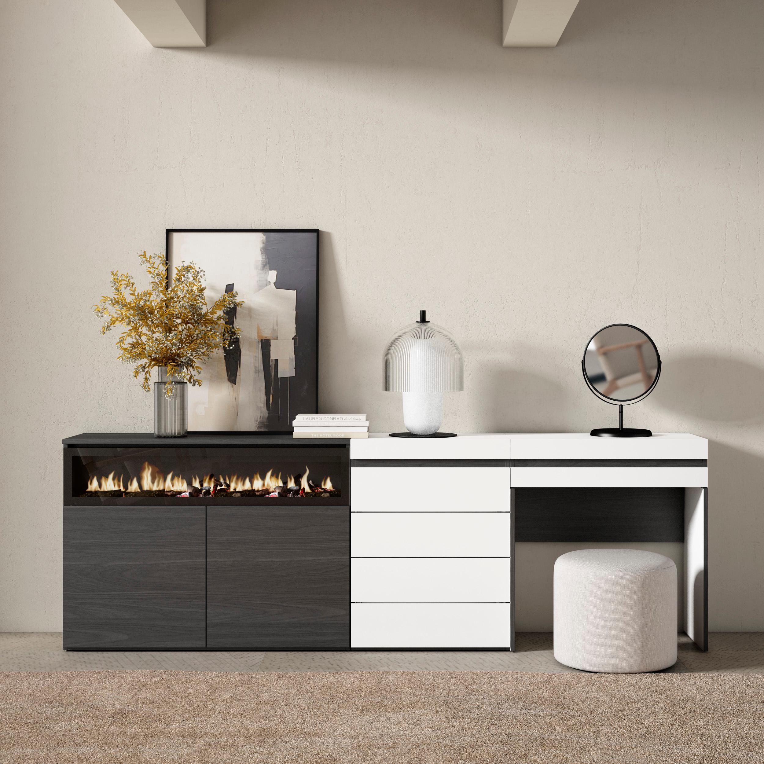 foto del prodotto credenza, 227x35x75cm, camera da letto, camino elettrico, cassettiera, tavolo da toeletta, bianco rf3403