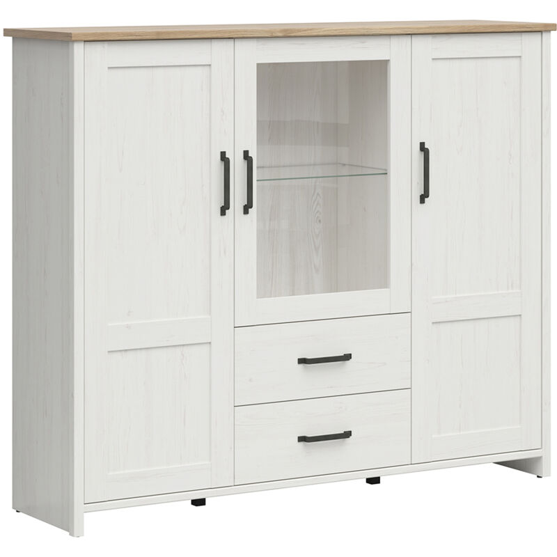 foto del prodotto credenza 3 ante 2 cassetti aksel bianco e marrone 135cm