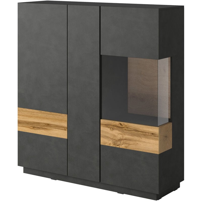 foto del prodotto credenza 3 ante andrea grigio antracite e marrone 139cm