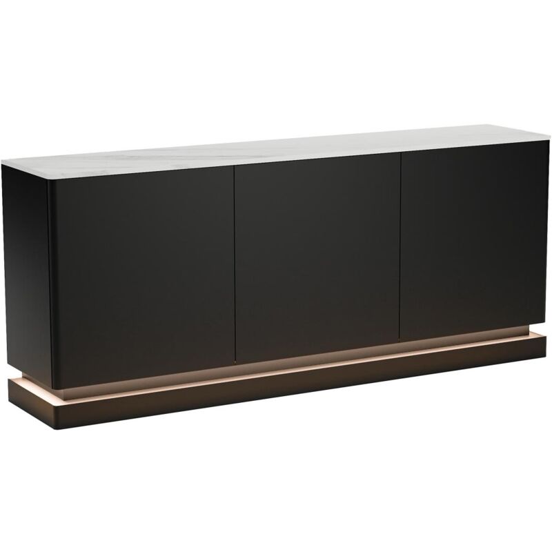foto del prodotto credenza 3 ante con led in mdf nero ed effetto marmo bianco devika di pascal morabito