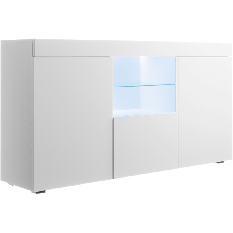 foto del prodotto credenza 3 ante con led madia moderna mobile soggiorno sala da pranzo 150x83x40cm modello natolia bianco finitura opaca