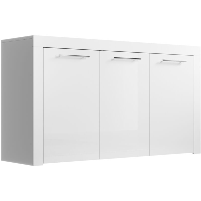 foto del prodotto credenza 3 ante madia moderna soggiorno mobiletto sala da pranza buffet cucina 144x80x42cm modello nelia bianco finitura lucida
