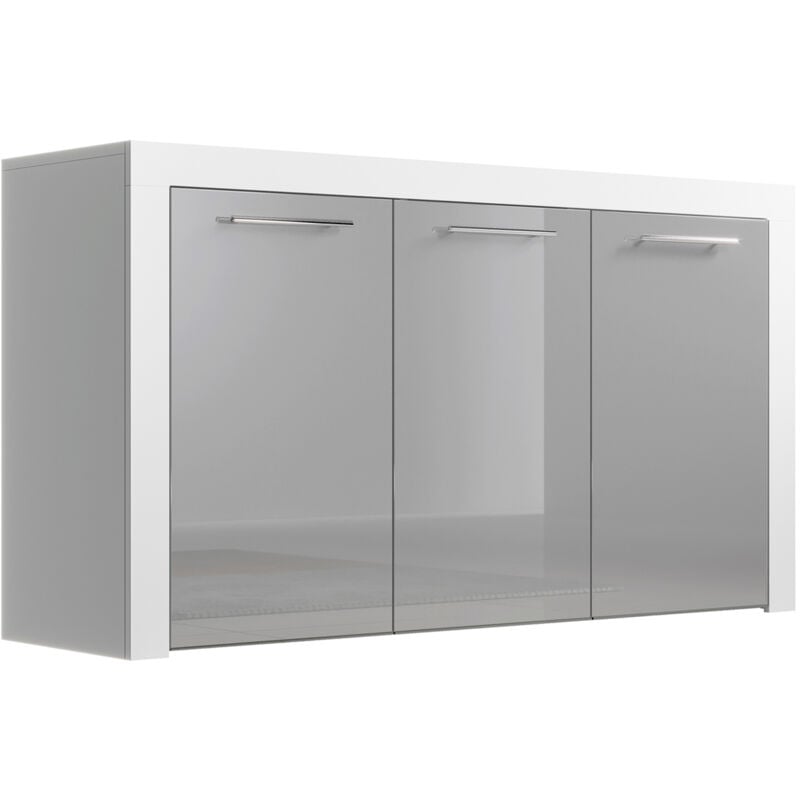 foto del prodotto credenza 3 ante madia moderna soggiorno mobiletto sala da pranza buffet cucina 144x80x42cm modello nelia bianco finitura lucida