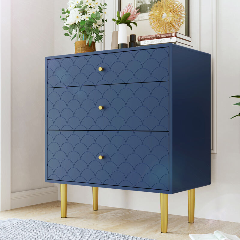foto del prodotto credenza 3 cassetti mobiletto frontale in squame di pesce per sala da pranzo, camera da letto, 75 x 40 x 89 cm