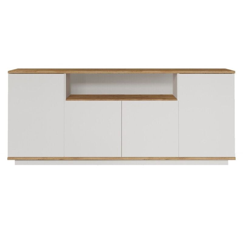 foto del prodotto credenza 4 ante, 1 nicchia aperta al centro decorata in legno di pino e bianco l180 cm