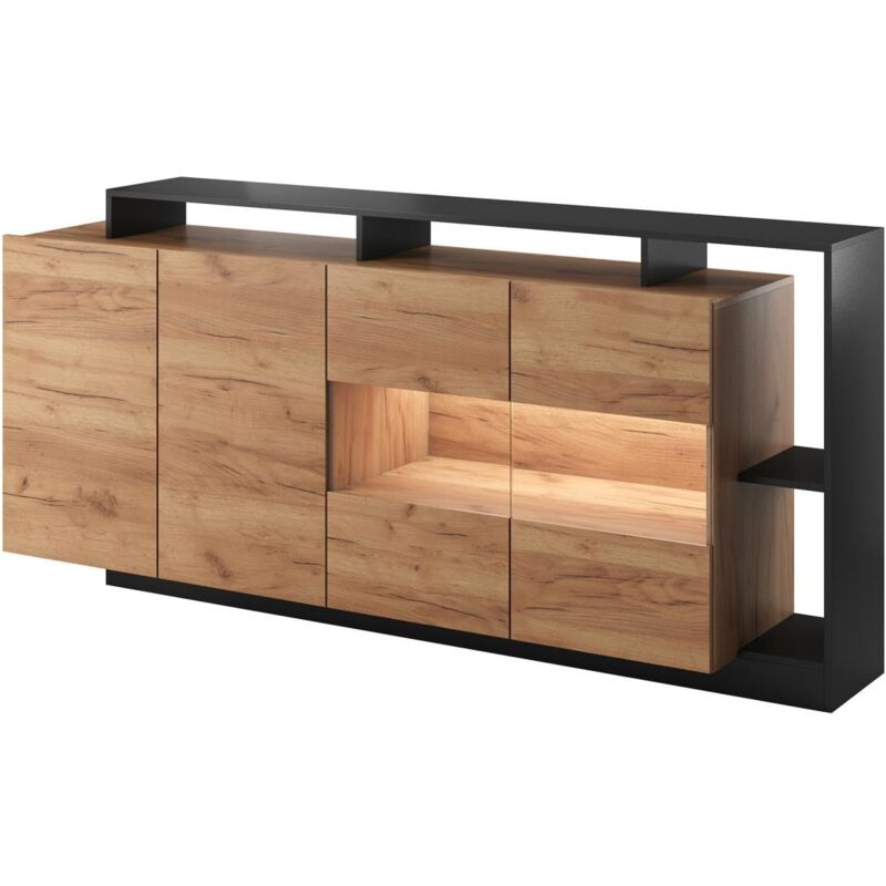 foto del prodotto credenza 4 ante e 4 nicchie con led naturale chiaro e antracite idesia