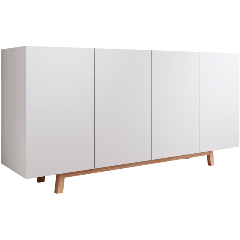 foto del prodotto credenza 4 ante madia soggiorno stile scandinavo mobile sala da pranzo 160x79x40cm modello siena bianco finitura opaca