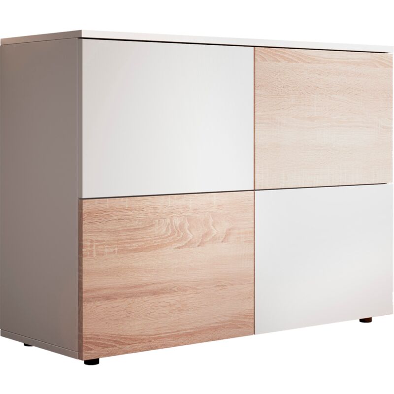 foto del prodotto credenza 4 ante madia soggiorno stile scandinavo mobile sala da pranzo 90x68x34cm modello zoel sonoma e bianco finitura opaca