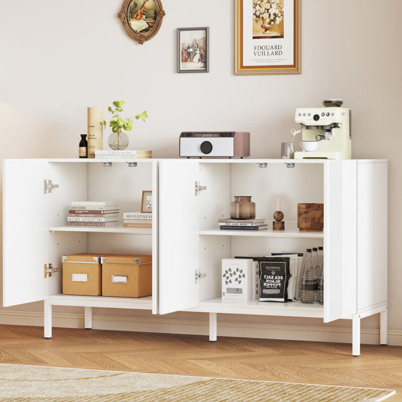 foto del prodotto credenza, 4 ante, sala da pranzo soggiorno cucina 145x41,5x80cm, mdf, bianco