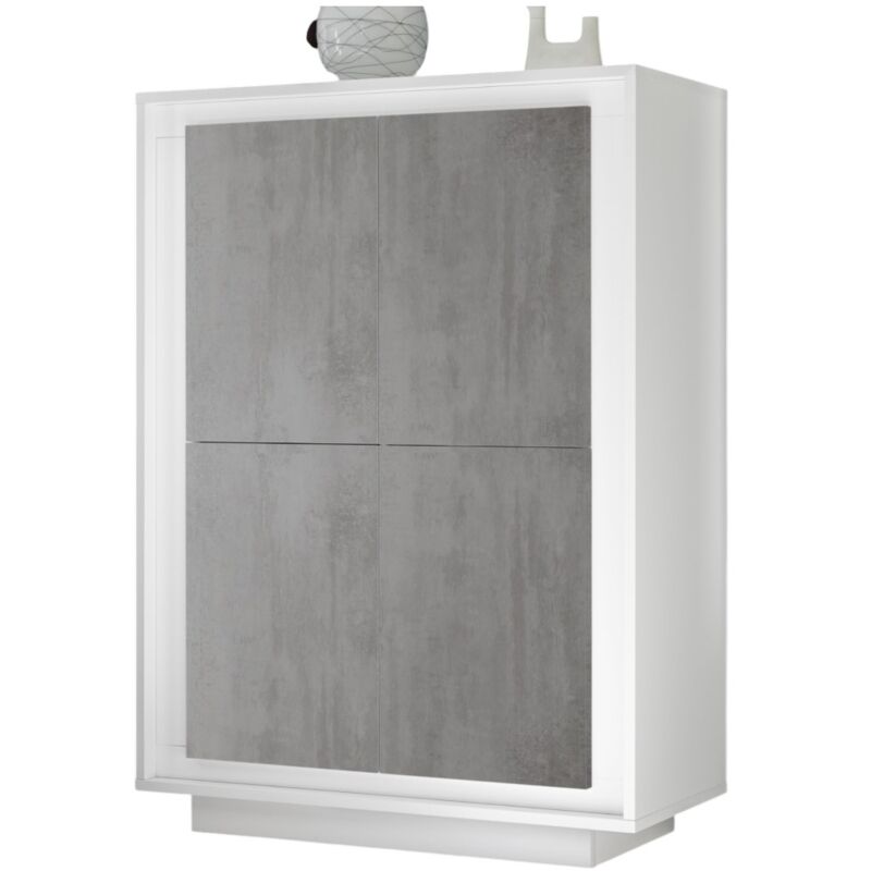 foto del prodotto credenza 4 porte fall bianco opaco laccato e grigio cemento design moderno e funzionale