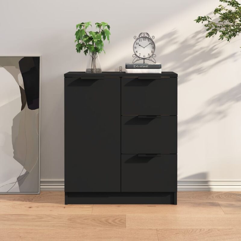 foto del prodotto credenza 60x30x70 cm in legno multistrato bianco lucido colore nero