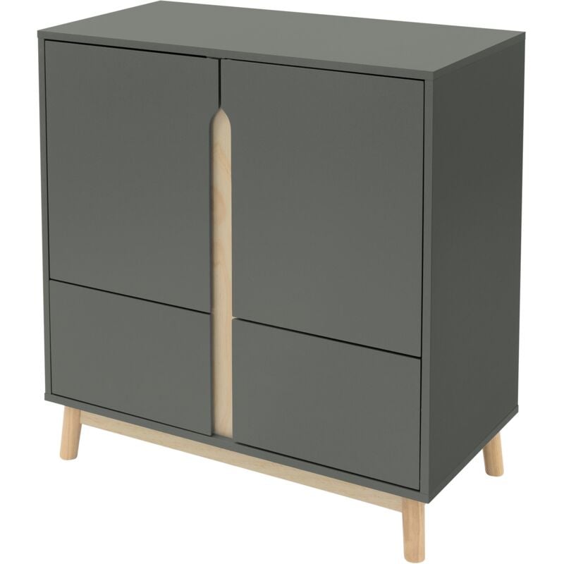 foto del prodotto credenza 80x40x86 cm verde naturale cassettiera a 4 ante con piedini in pino mobile con 4 scomparti mobile contenitore per soggiorno e corridoio