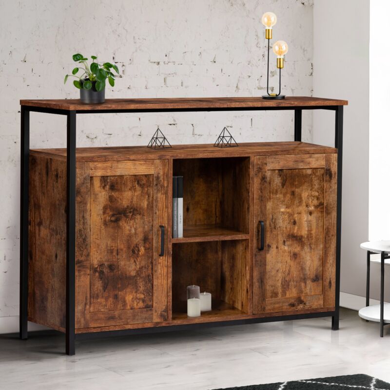 foto del prodotto credenza a 2 ante con ripiani effetto invecchiato, design industriale dayton
