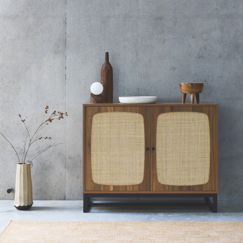 foto del prodotto credenza a 2 ante in canna e legno, 100cm