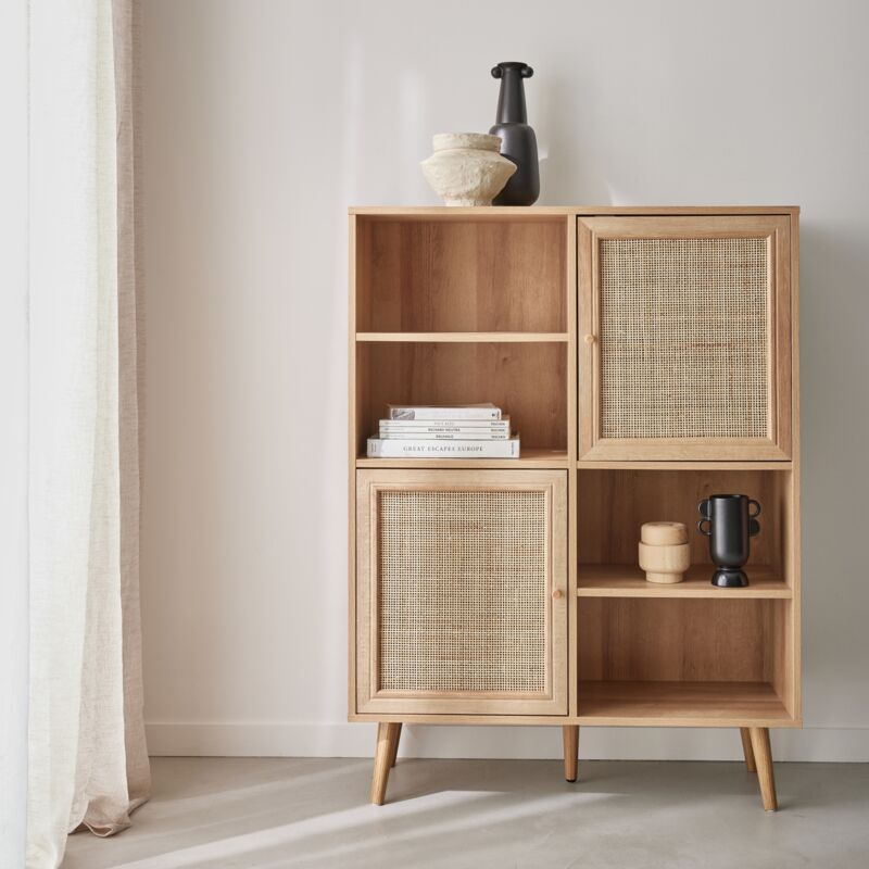 foto del prodotto credenza a 2 ante in canna e legno 101.5cm
