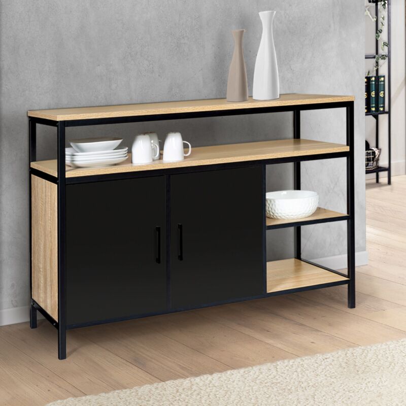 foto del prodotto credenza a 2 ante, nera, design industriale boston