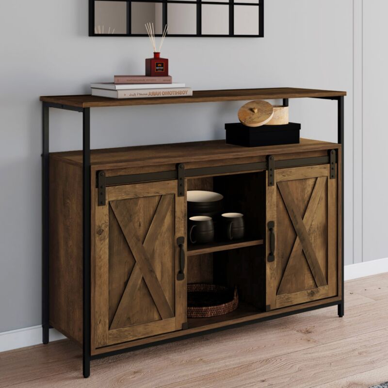 foto del prodotto credenza a 2 ante scorrevoli montreal 100 cm in legno effetto invecchiato, design industriale