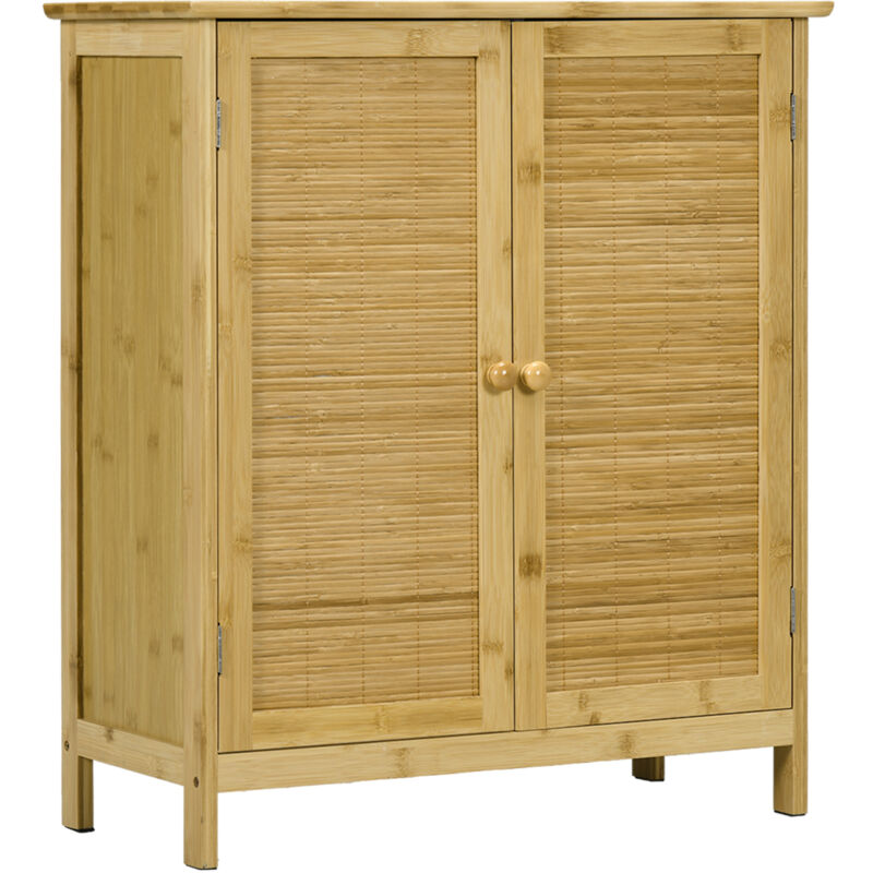 foto del prodotto credenza a 2 ante stile boho in rattan e bamb con mensola interna homcom