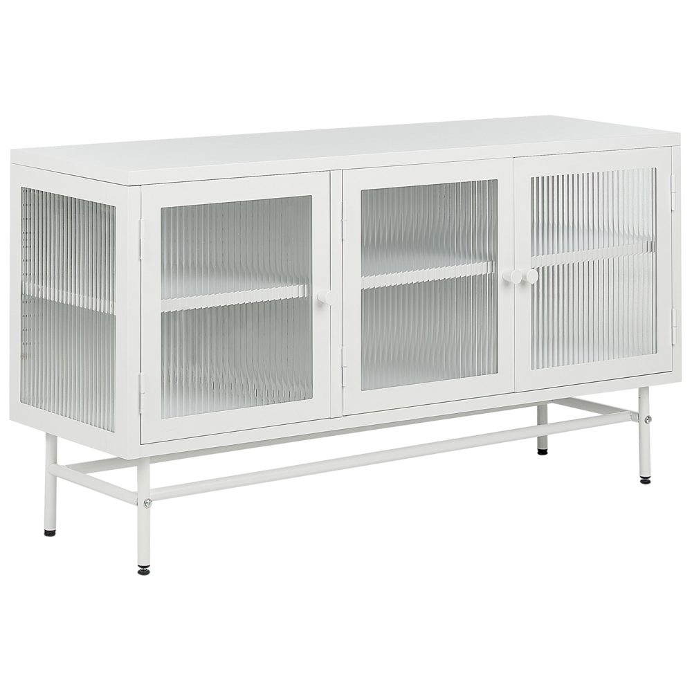 foto del prodotto credenza a 3 ante in metallo bianco e vetro con ripiani 115 x 35