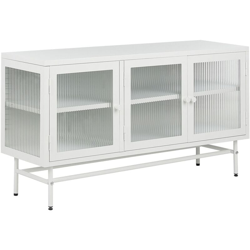 foto del prodotto credenza a 3 ante in metallo bianco e vetro con ripiani 115 x 35 devon