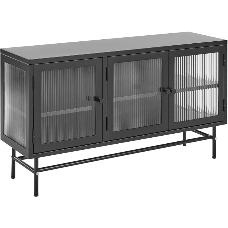 foto del prodotto credenza a 3 ante in metallo nero e vetro con ripiani 115 x 35 devon