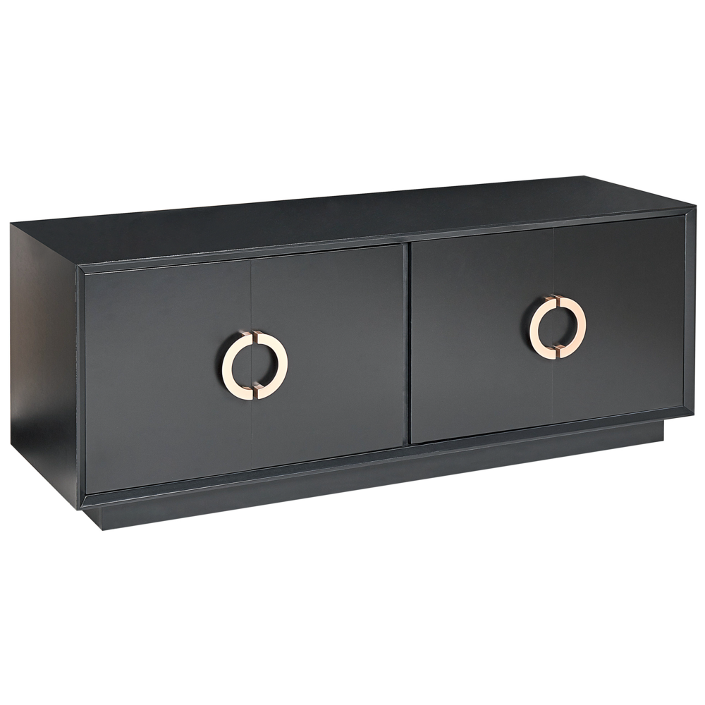 foto del prodotto credenza a 4 ante in mdf nero con ripiani maniglie dorate stile moderno corridoio soggiorno camera da letto contenitore