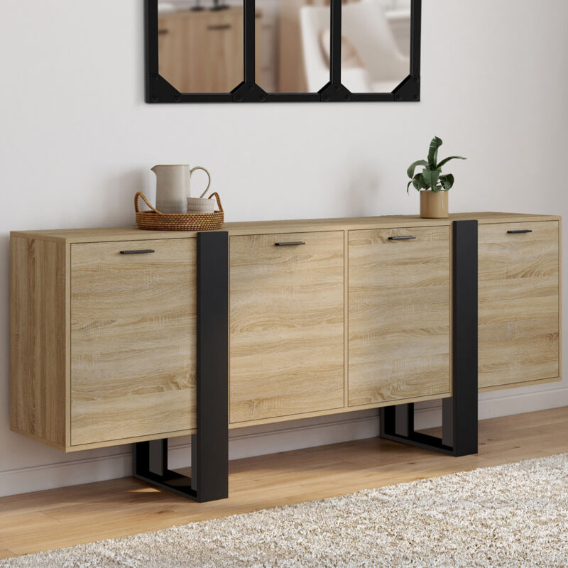 foto del prodotto credenza a 4 ante phoenix xxl 200 cm in legno e nero