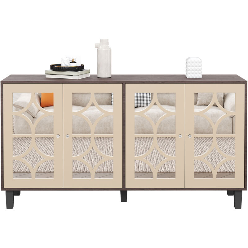 foto del prodotto credenza a specchio con maniglie in fresco cristallo, 4 ante, con laminato sfoderabile, adatta per soggiorno e sala da pranzo, 160 x 40 x 85 cm
