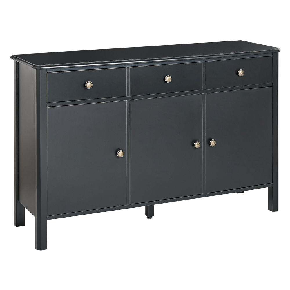 foto del prodotto credenza a tre ante mdf cassetti nero e pomelli oro madia comò moderno soggiorno corridoio camera da letto