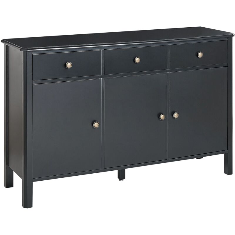 foto del prodotto credenza a tre ante mdf cassetti nero e pomelli oro olate