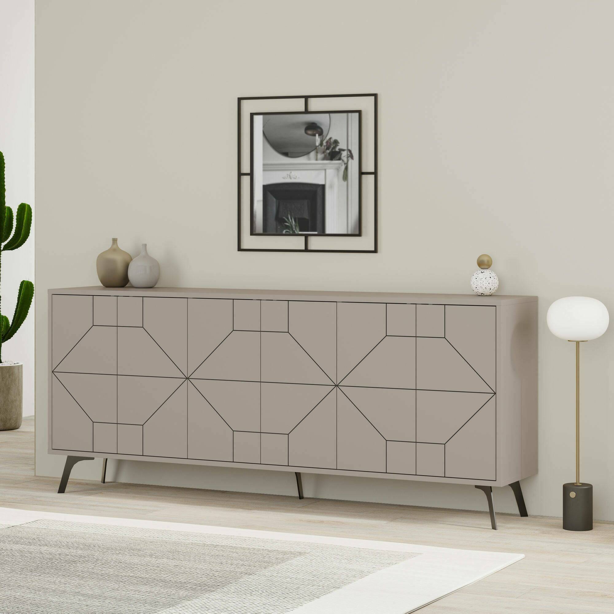 foto del prodotto credenza africo, buffet da soggiorno, madia da salotto, dispensa da cucina, 184x35h77 cm, cemento
