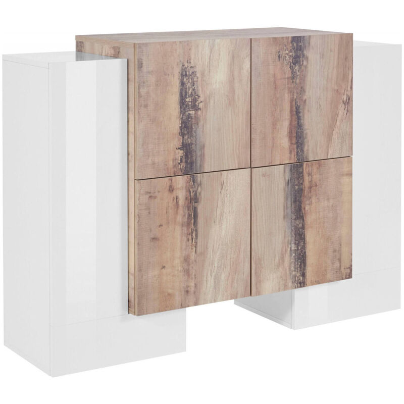 foto del prodotto credenza age, madia da cucina a 6 ante, buffet da soggiorno, 100 made in italy, cm 130x45h100, bianco lucido e acero dmora